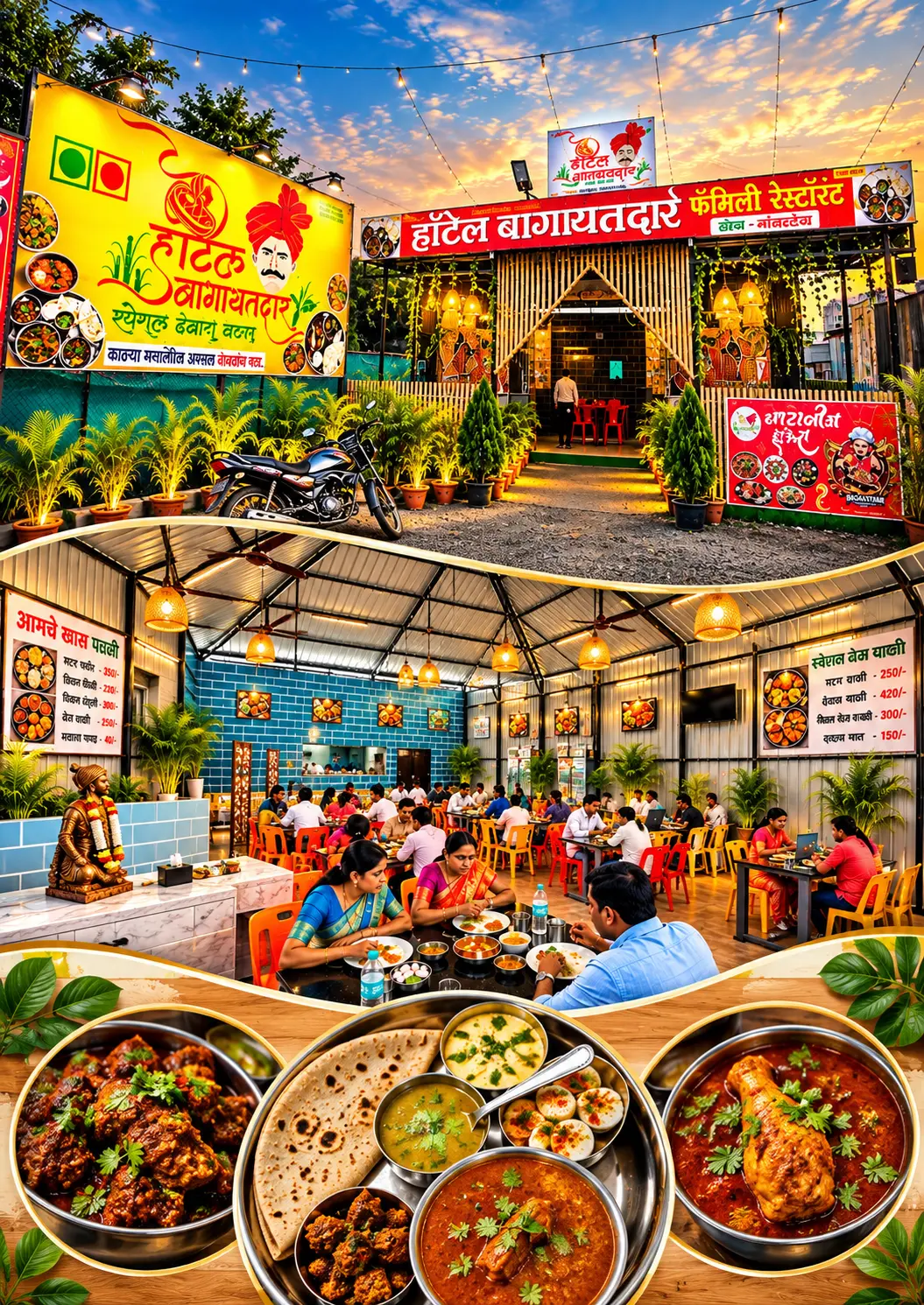 Hotel Bagayatdar restaurant exterior, dining area, and signature dishes