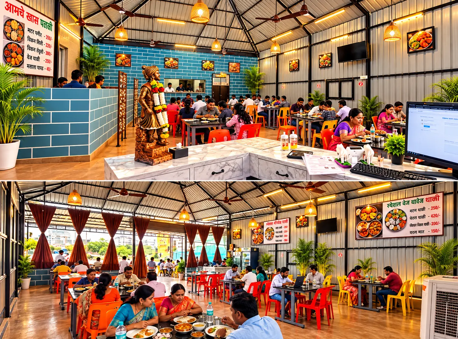 Views of the busy Hotel Bagayatdar restaurant interior